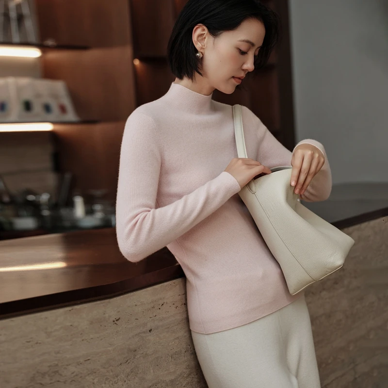 

KangSenei Aurora100 Pure Cashmere Sweater Women's Half High Collar Knitted Base Layer Winter New Style Warmth Emitting Long S...