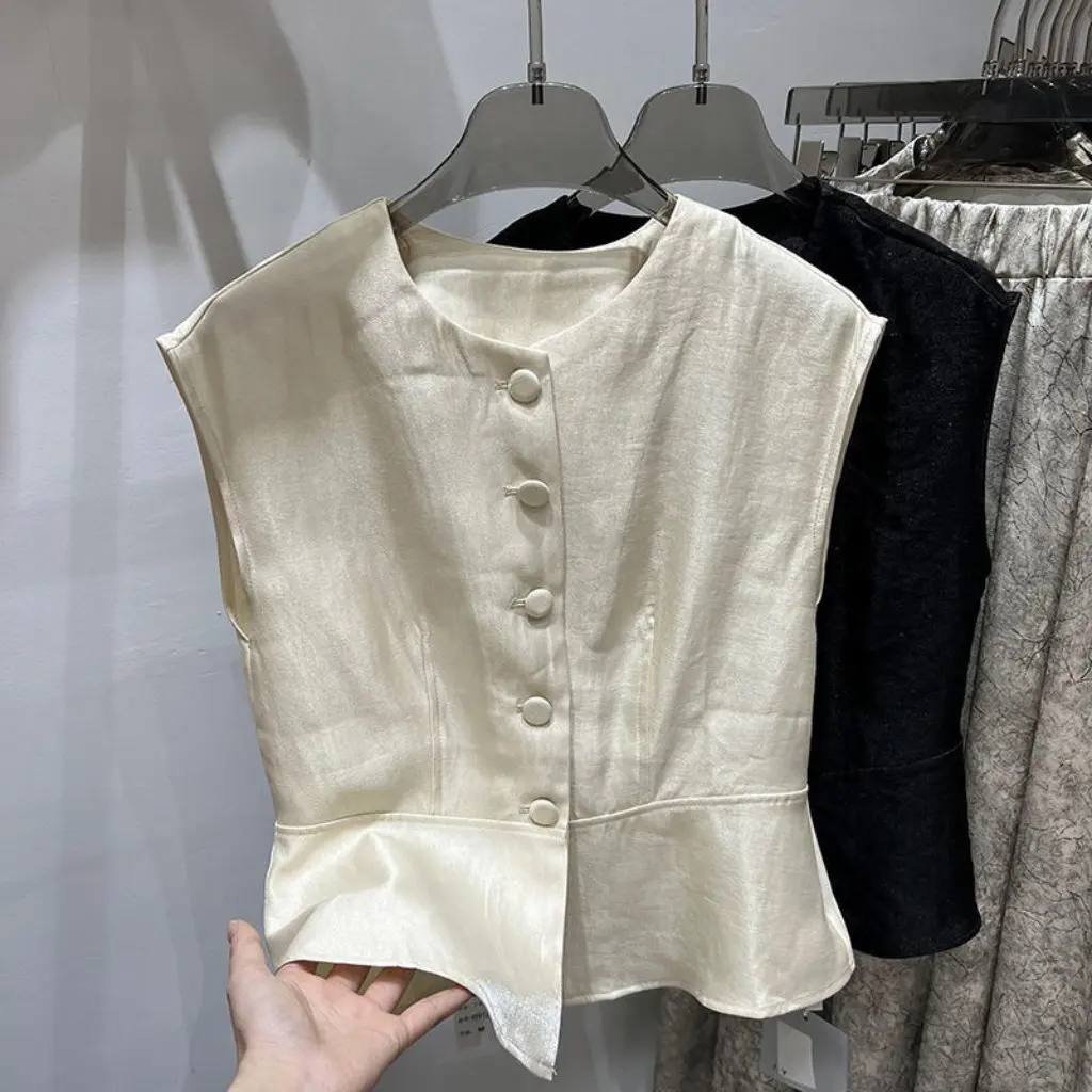 

Новый летний корейский модный однотонный короткий кардиган с круглым вырезом, жилет, модный стиль Buddy Ah для женщин