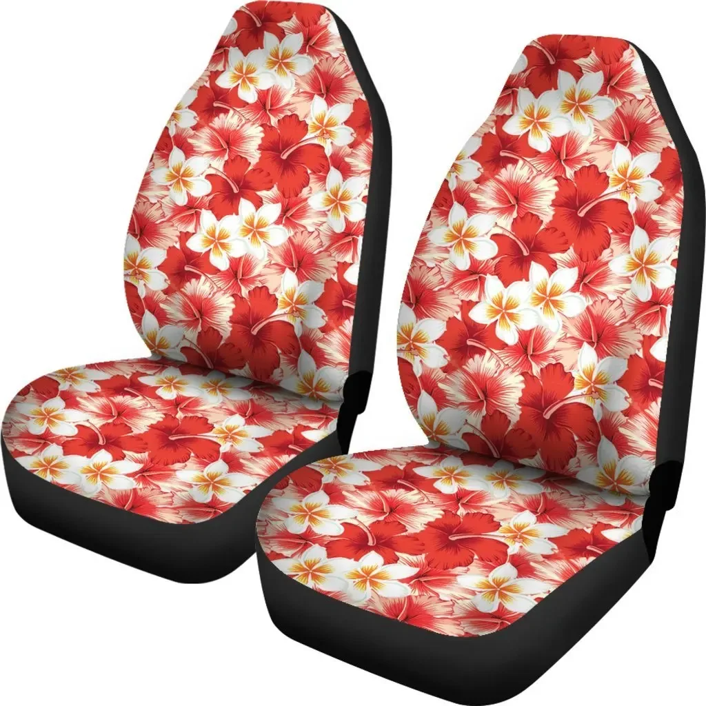 Hawaiian Floral Tropical Flower Red Hibiscus Pattern Print Seat Cover Car Seat Covers Set 2 Pc, Car Accessories Car Mats