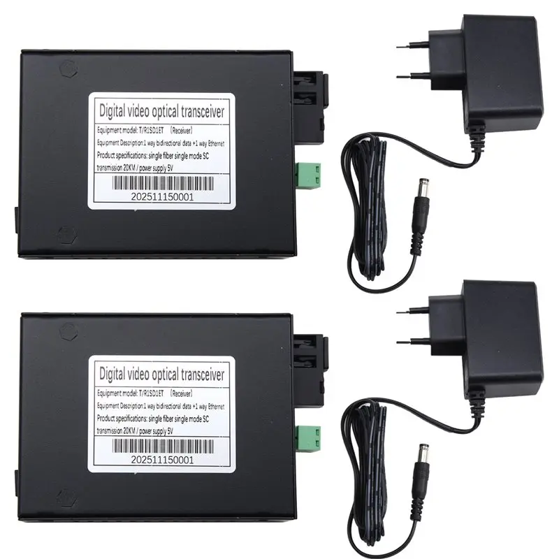 AT82-RS485 محول موسع البيانات عبر جهاز إرسال واستقبال الألياف الضوئية، زوج واحد بما في ذلك 10/100 ميجابت في الثانية إيثرنت SM SX EU PLUG