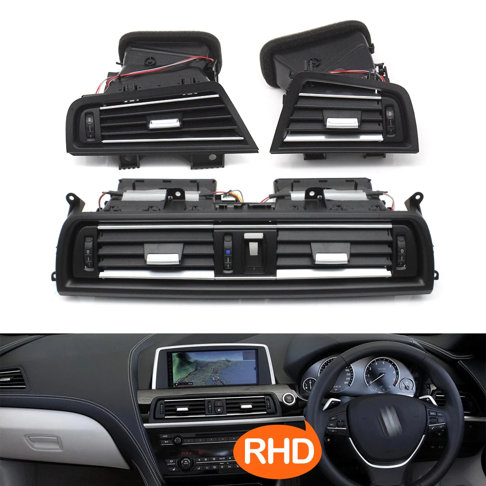 RHD Front  Left Right Center Dash Air Conditioner Chromed AC Vent Outlet Complete Assembly For BMW 5 Series F10 F11 2011-2016 ﻿