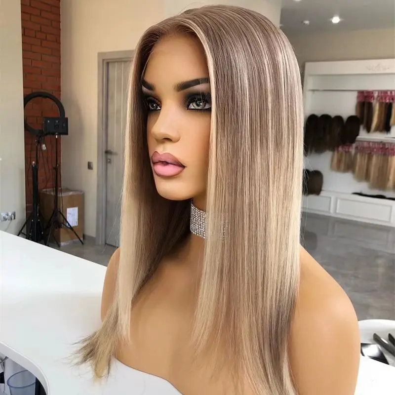 

Бесклеевой парик Wear and Go Lace Front Wig Прямой боб Пепельно-русый коричневый цвет Хорошее качество Синтетические HD парики фронта шнурка для женщин