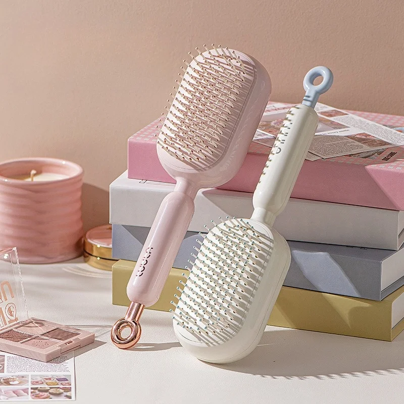 Self-Cleaning Retractable Hair Brush with Easy-Pull Anti-Static Detangling Comb for All Hair Types, Ergonomic Styling Tool