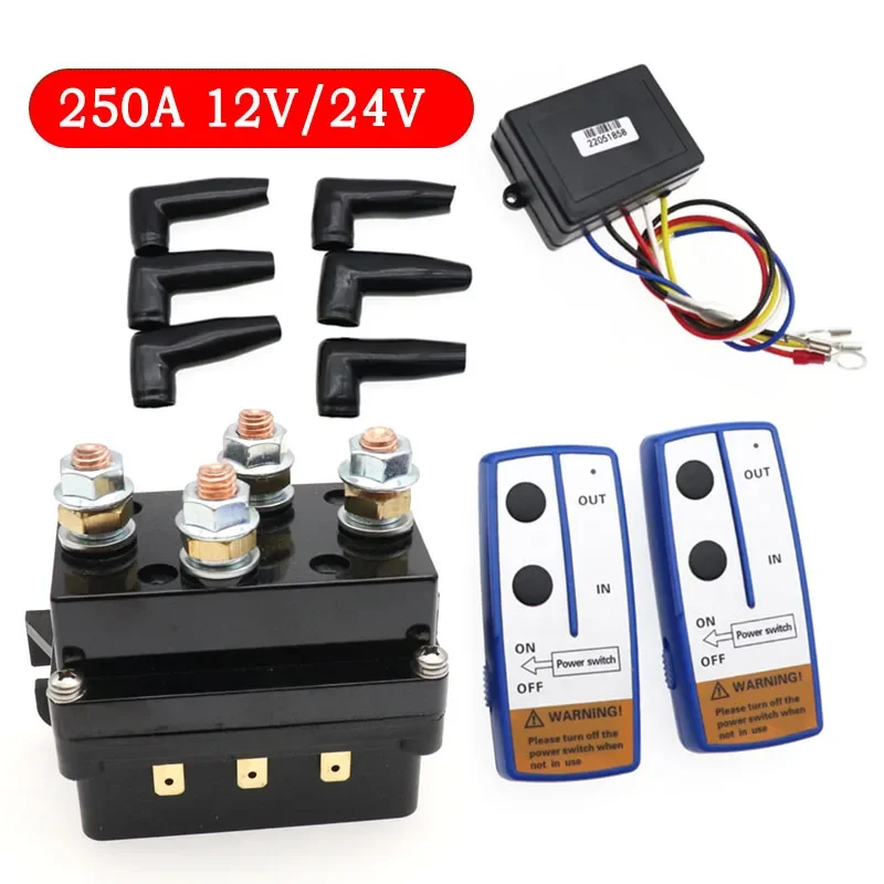 12V/24V 250A Winch Remote Contactor Winch Control Solenoid Relay Twin Wireless Remote Kit Car Motorcycle Off Roaders Accessories