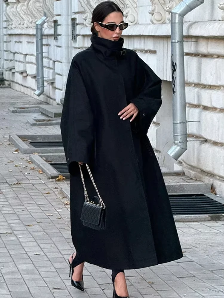 

Women's Windproof Trench Coat Chic Long Sleeve Loose Fit Overcoats Stand Collar Long Jackets 2026 Lady Street Fashion Outerwears