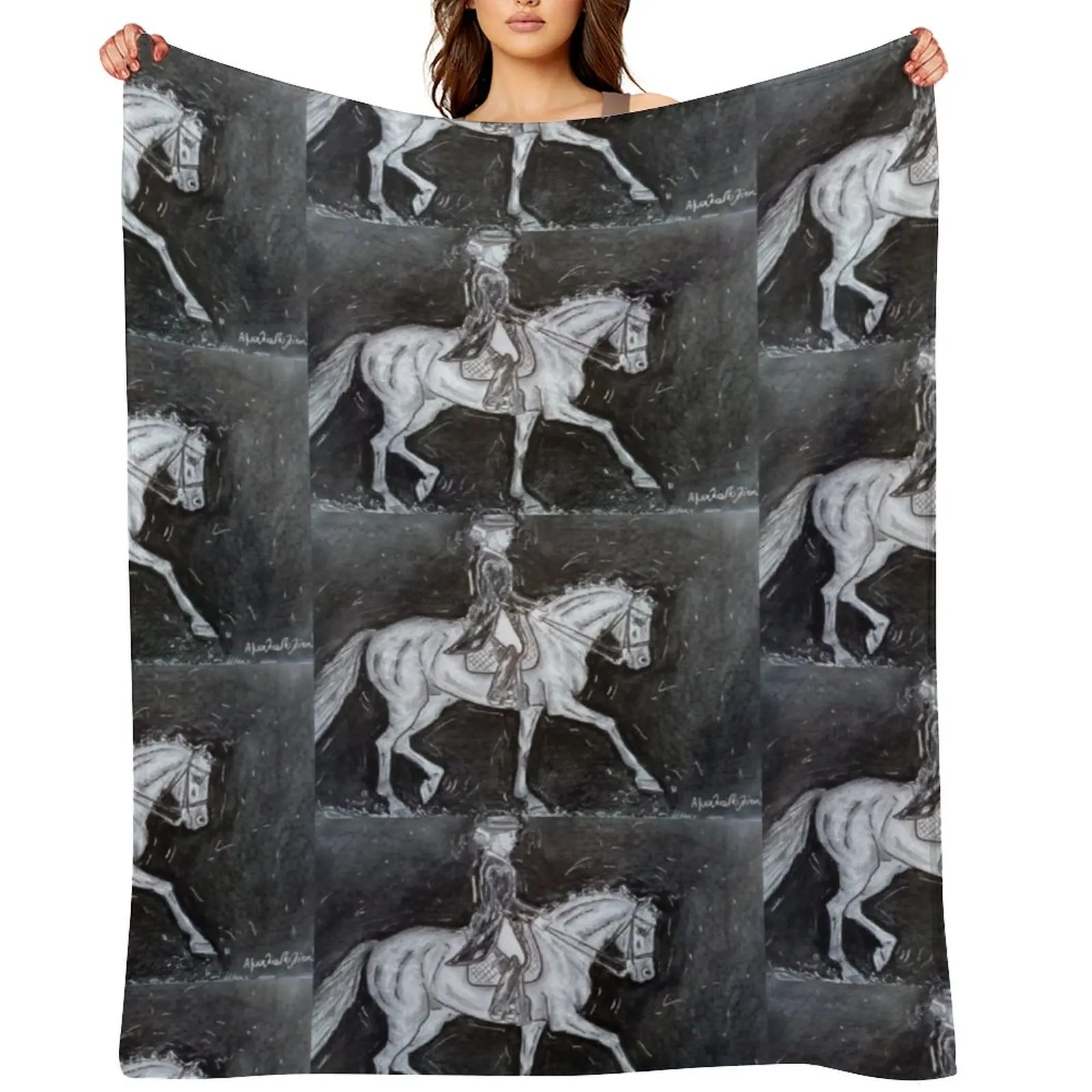 

Dressage drawing black and white Throw Blanket Hairys for babies Soft Big decorative Blankets