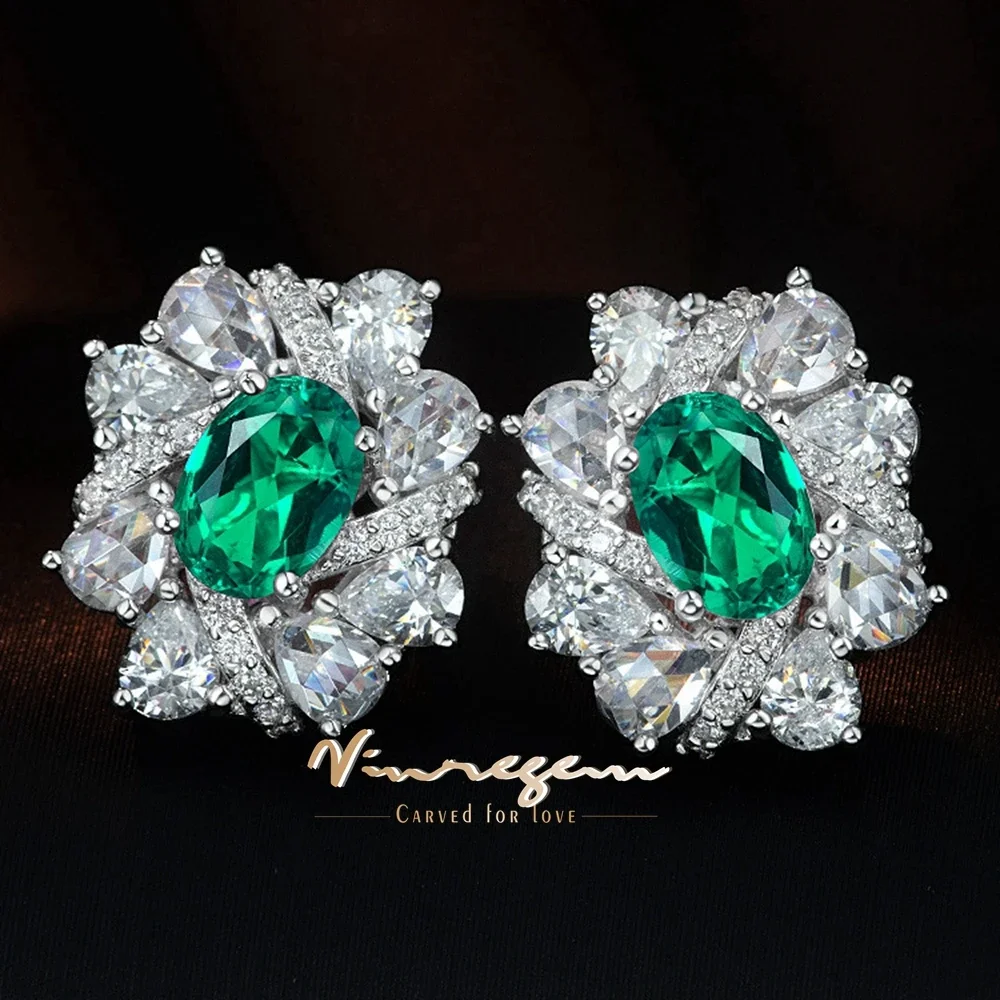 Vinregem 5*7 MM Oval Cut Emerald Ruby Paraiba Tourmaline Sapphire Padparadscha Gems Studs Earrings 925 Sterling Silver Jewelry