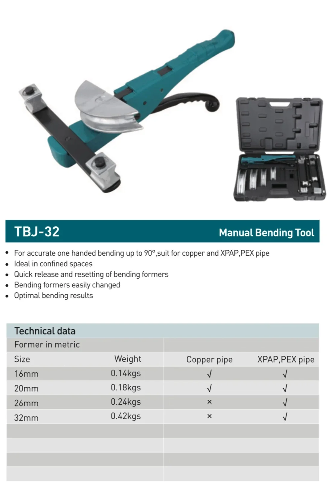 

Manual XPAP Pex Pipe Bender Copper Tube Bender with 16,20,26,32mm TBJ-32