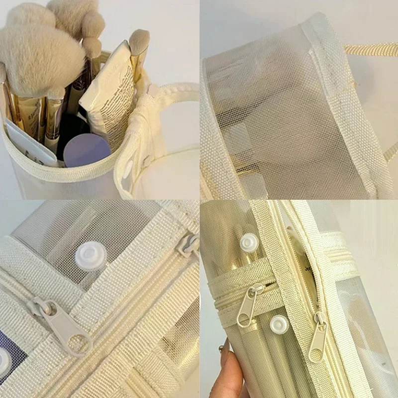 Sac de rangement pour pinceaux de maquillage, sac de rangement Portable en maille à double usage, pochette debout de grande capacité, étui pour pinceaux Simple et convivial pour le voyage