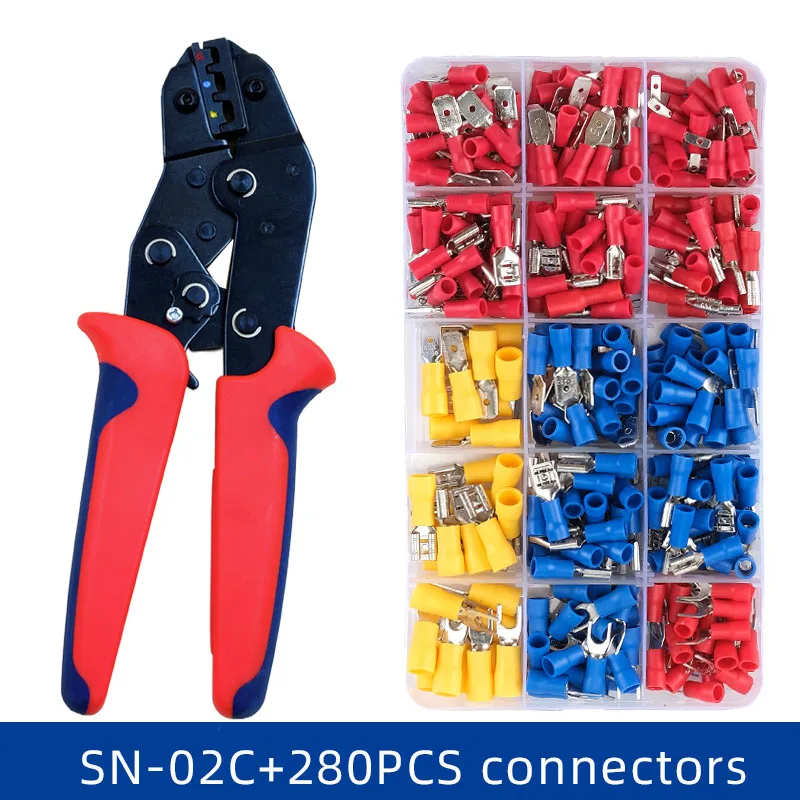 

Assorted Spade Terminals Crimping Plier Insulated Cable Connector Butt Ring Fork Set Ring Lugs Rolled Crimping tool Kit