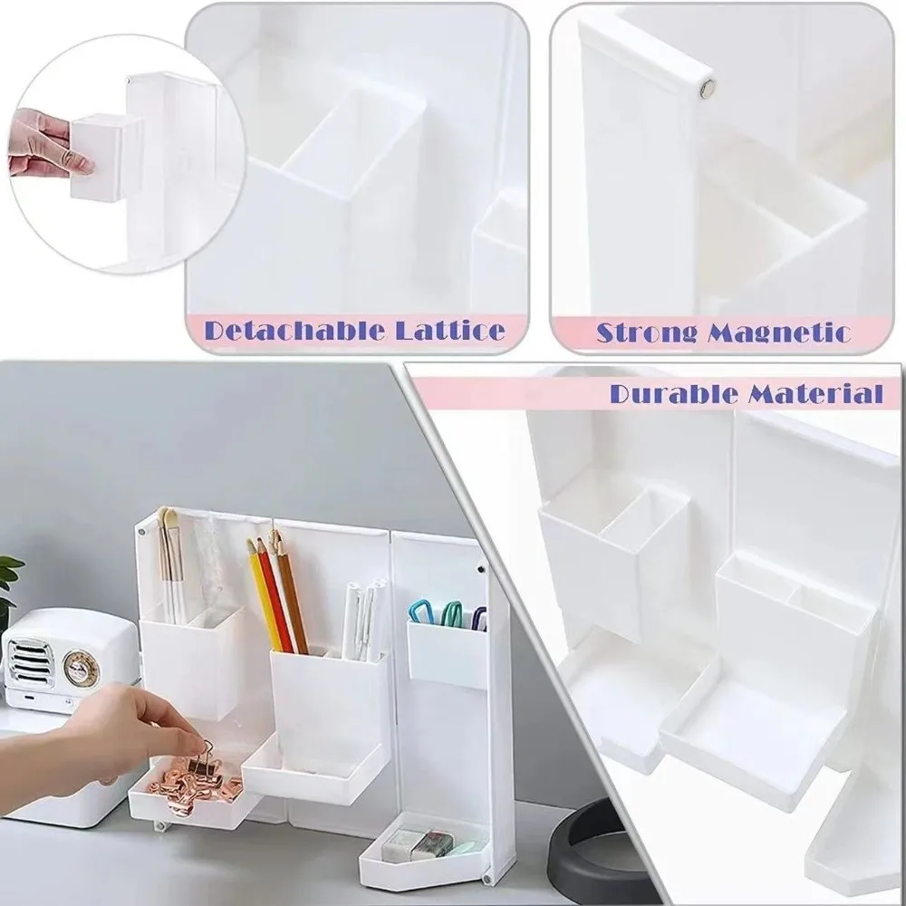 

Detachable Compartment Foldable Pen Holder ABS Magnetic Standing Stationery Box Multi-grid Space Saving Cosmetics Storage Box