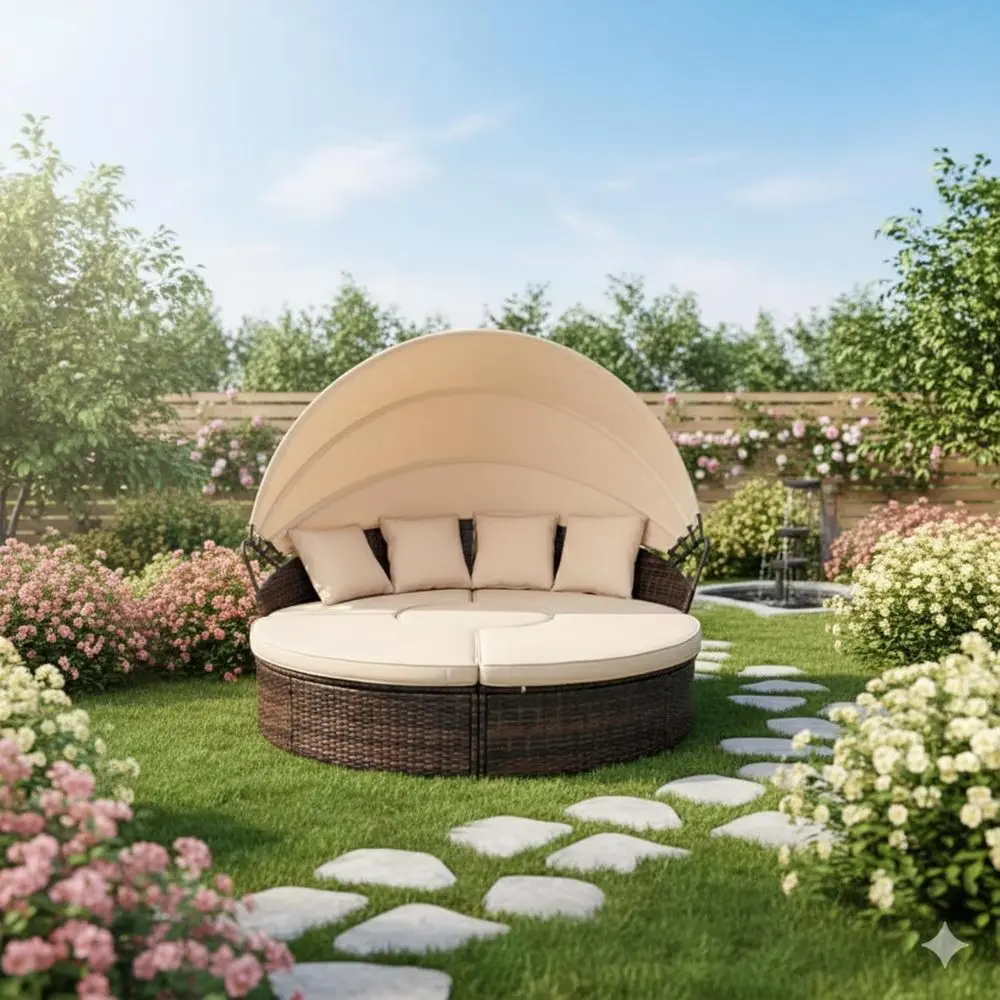 Reinforced RipLock 350 Replacement Top Cover Compatible with Suncrown Crownland Outdoor Patio Round Daybed - Beige