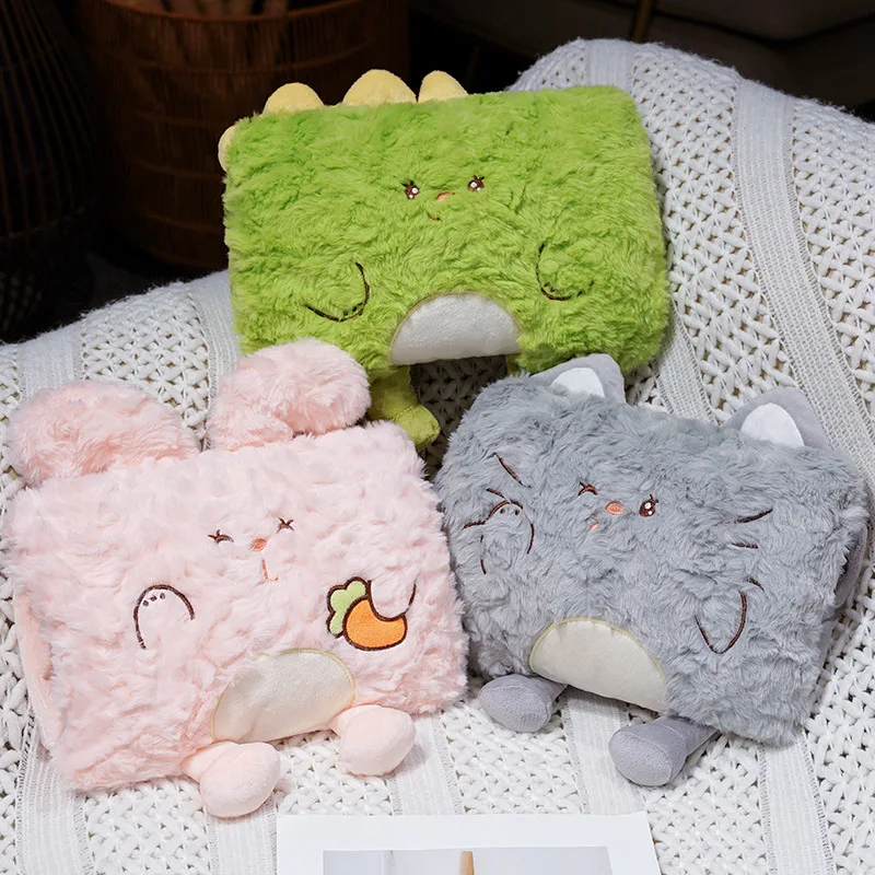 الكرتون الأرنب الفراء غطاء اليد الدافئة أفخم Kawaii دمية على شكل حيوان الكلب القط لعبة الدجاج ديناصور لينة هدية للأطفال #3