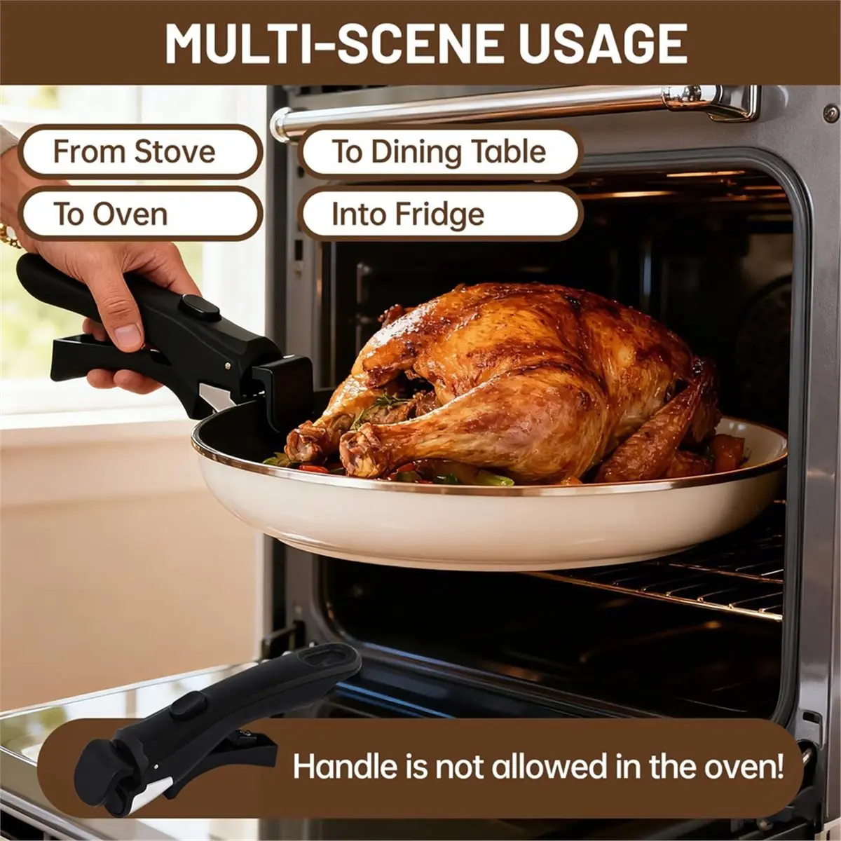 2PCS Detachable Handle, Universal Detachable Cookware Handle Replacement, Black Version,with Anti Slip Effect