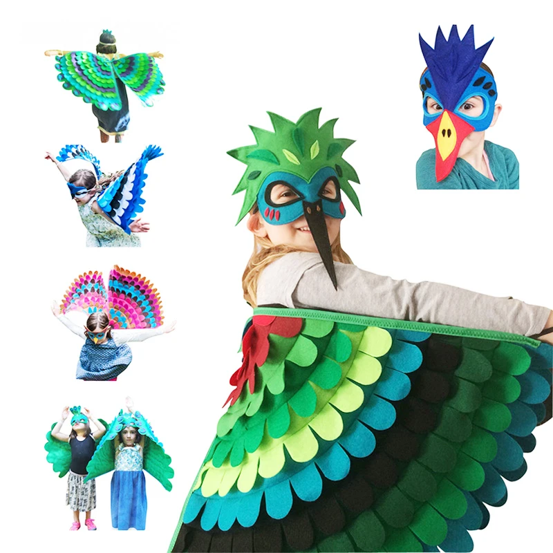 Children's Cute Cartoon Phoenix Peacock Wings Cape Set Costume Carnival Party Cosplay Animal Costume Props Decoration