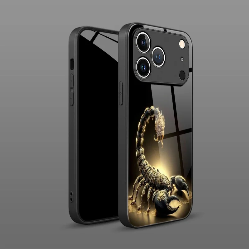 Retro luxury scorpion-pattern glass phone case is suitable for iPhone 17/17Pro/17ProMax/17Air/16/16Pro/16ProMax/16Plus