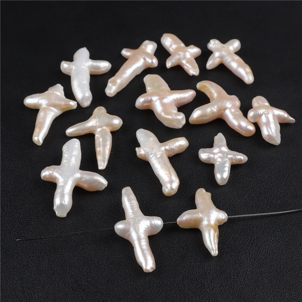 Cross Shape Pearl Beads Baroque Charms Pink Irregular Natural Cross Pearl Beads For Jewelry Making DIY Pendant Necklace Bracelet