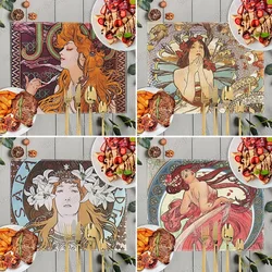 Oil Painting By Alphonse Mucha Print Placemat for Dining Table Coffee Cup Coaster Placemat Kitchen Accessories Dish Drying Pads