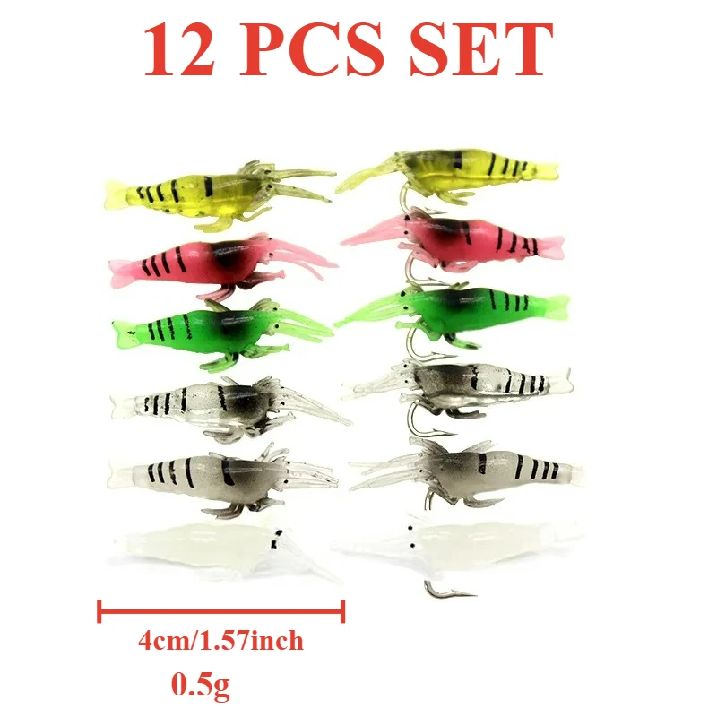 

12 PCS/Pack Lure Biomimetic Shrimp Strong Fishy Smell Soft Artificial Bait 4cm 0.9g Fishing Accessories