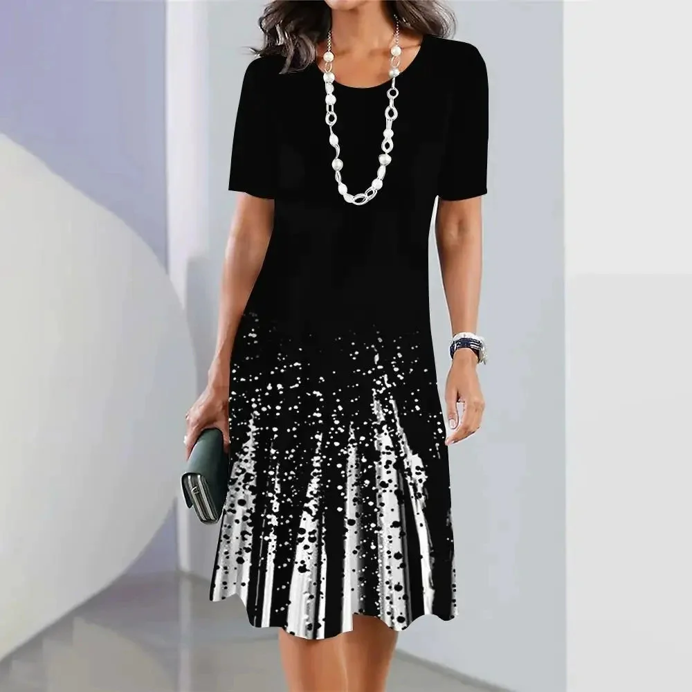 Women Slim Summer 3D Floral Loose Vintage Sexy Elegant Befree Dress Boho Casual Party Party Midi Short Sleeve Dresse