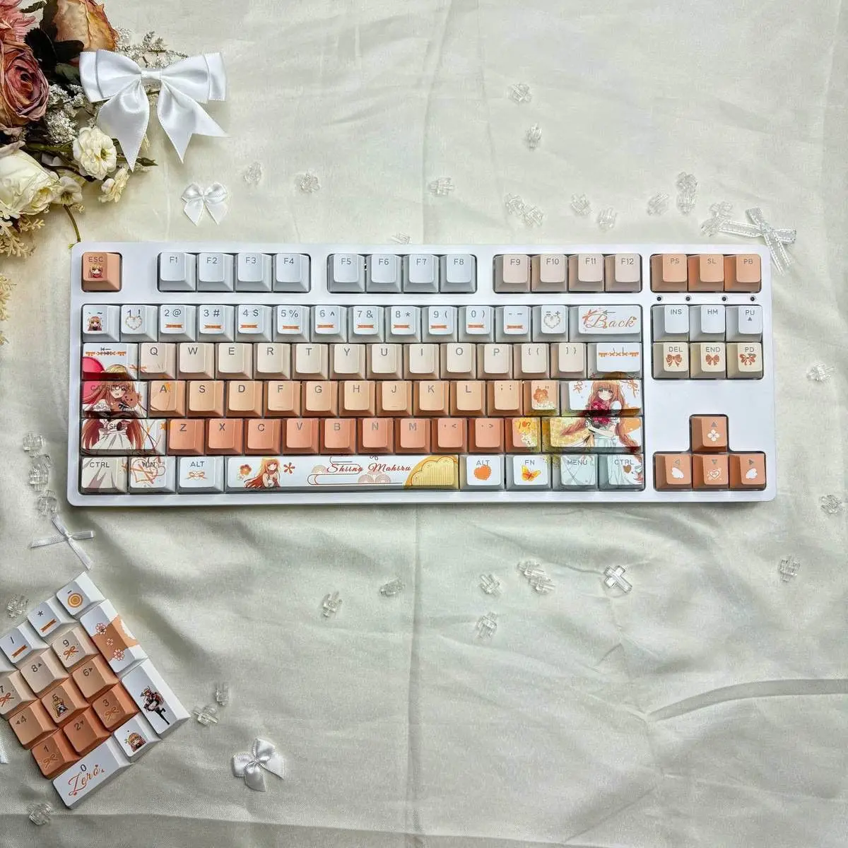 120 Keys TANDSMR Mahiru Shiina Keycaps Backlit Keycap Anime Cherry Profile PBT Dye-Sub Key Cap for ANSI Made68 Mad68 Wooting 60