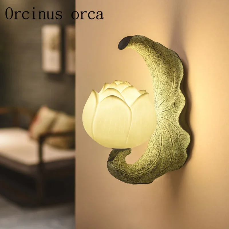 New Chinese lotus wall lamp study bedroom aisle courtyard balcony personalized creative bedroom bedside wall lamp  free shipping image 4