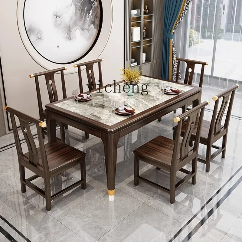CJ-8  New Chinese Style Ugyen Wood Dining Tables and Chairs Set Generation Simple Wooden Rectangular Dining Table