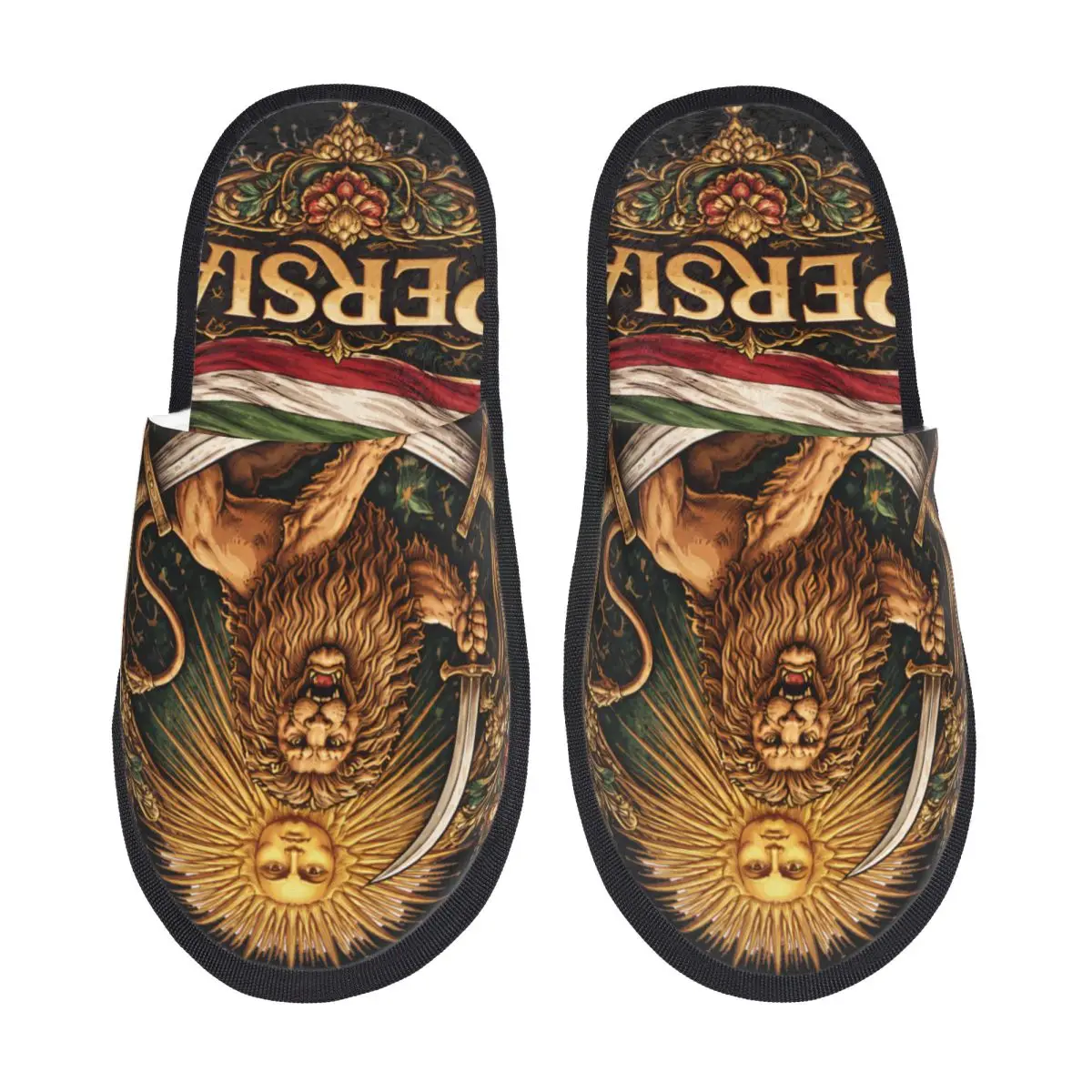 

Custom Persian Lion Iran Flag House Slippers Women Soft Memory Foam Slip On Hotel Slipper Shoes