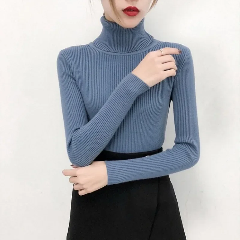 Elegant Turtleneck Women\'s Sweater Autumn Winter Pullover Slim Bottoming Knitted Tops Casual Long Sleeve Jumper Pull Femme