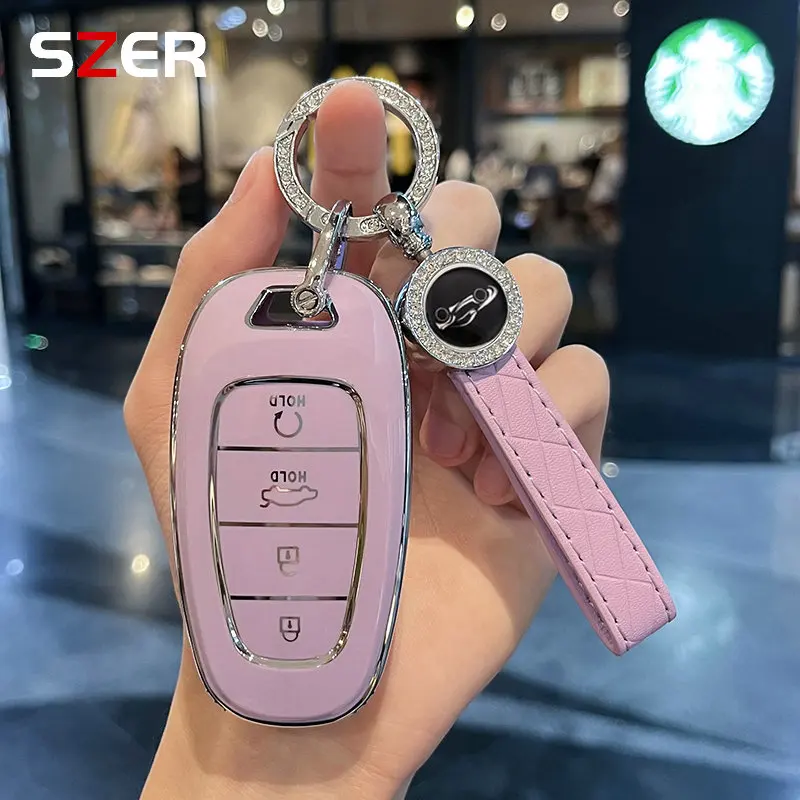 4 Button Case Key Cover Shell For Hyundai Tucson 2023 Solaris 2021 NX4 Tuscani NEXO Santa Fe Atos Prime I30 Keychain Accessories