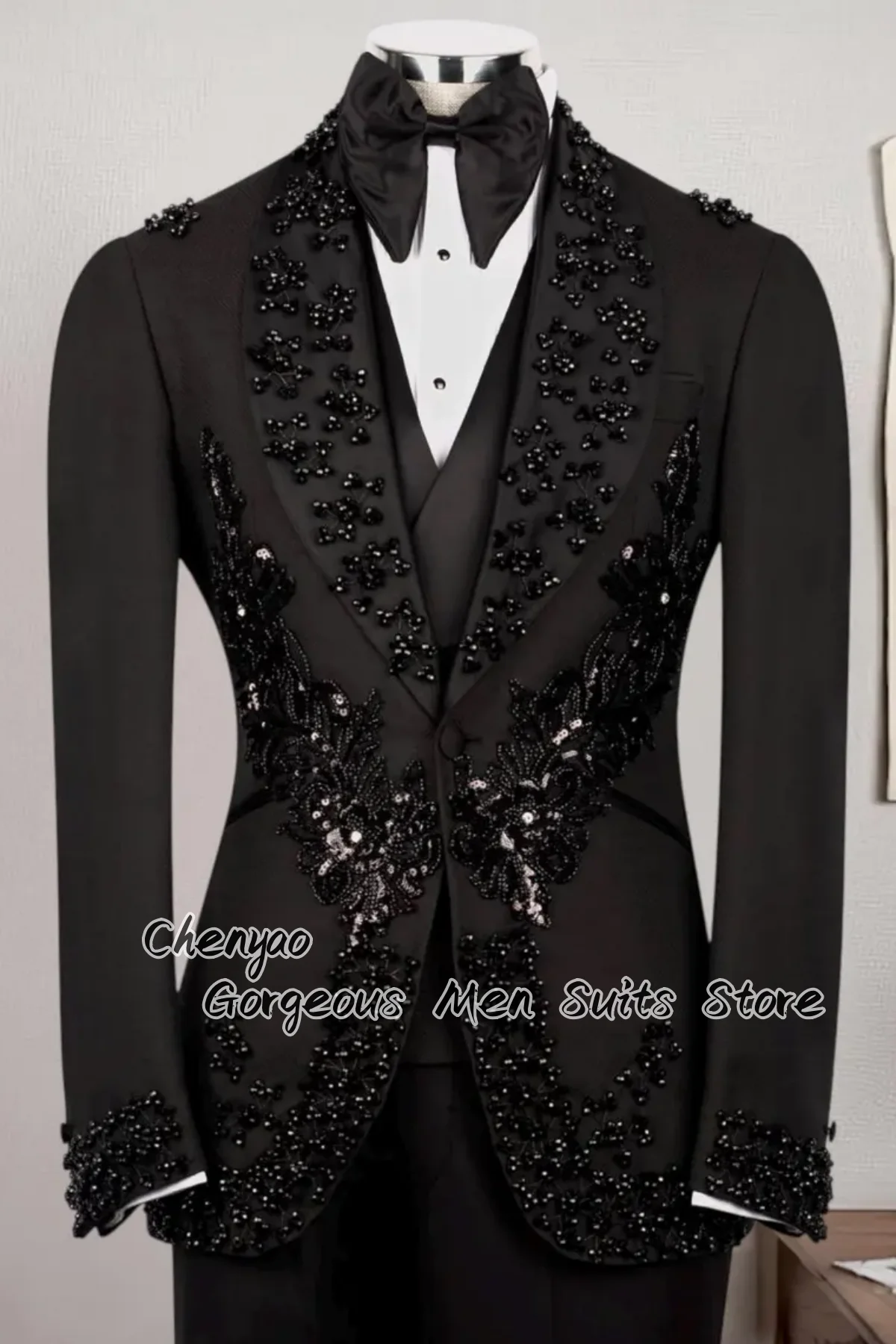 

Luxury Rhinestone Diamond Beaded Men Suits 3 Pieces Sets Customized Groom Wedding Party Male Prom Blazer Slim Rpantalones hombre