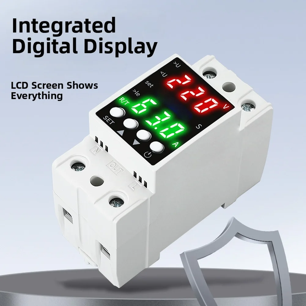 Silicone Button Adjustable Dual LCD Display Voltage Protector for AC80-300V Circuits with Auto for reset and Flame Retardant