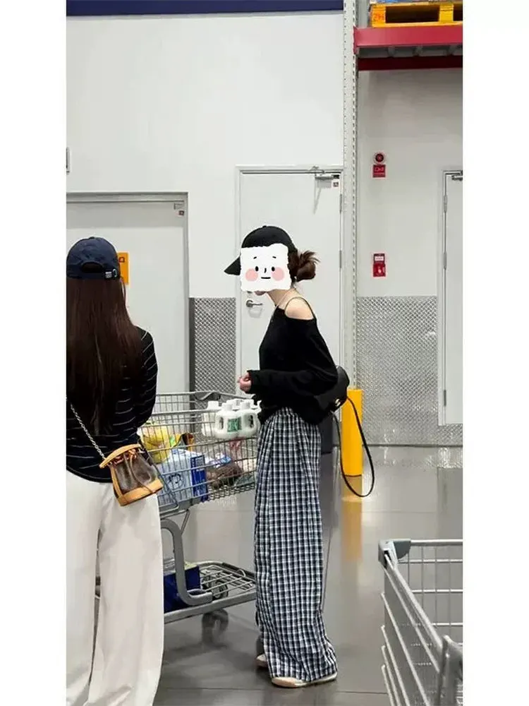 Korean Style Casual Fashion Two-Piece Set Long Sleeve Sun Protection Shirt And Wide Leg Pants Slimming Diagonal Shoulder Design