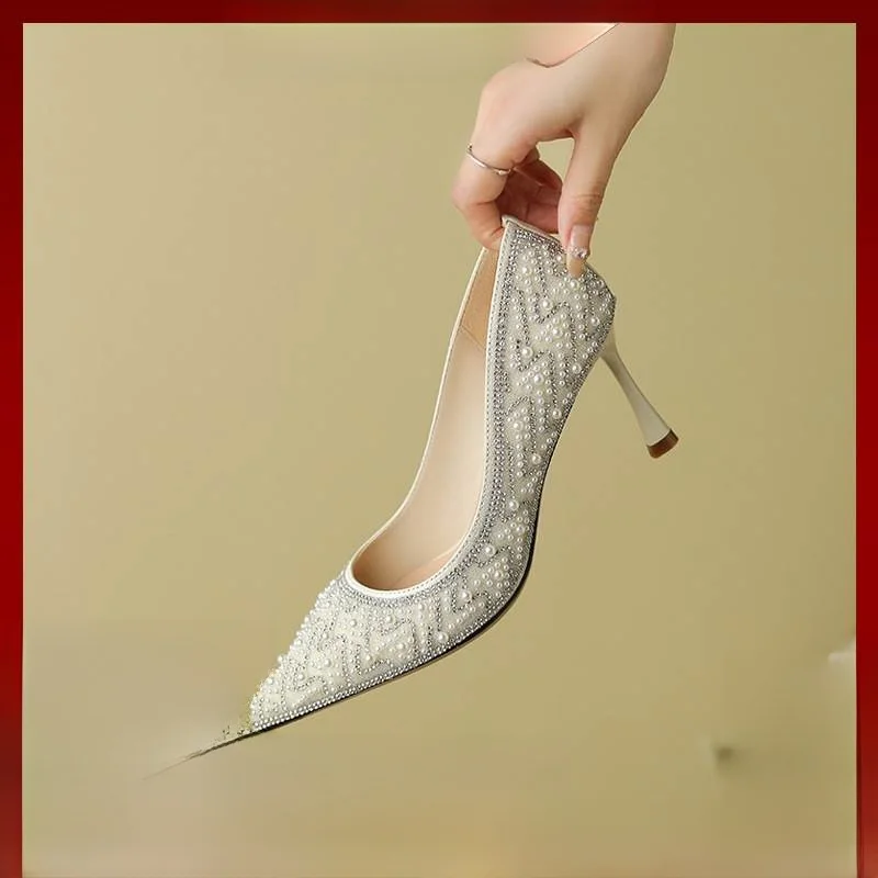 

Wedding Shoes Pearl High Heels Comfortable Low Top Fashion Sandals for Bridesmaid And Bride EVA Material Sport Scene Ladies F...