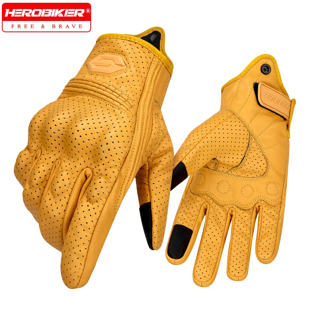 

Motorcycle Gloves Vinatge Leather Waterproof Breathable Moto Gloves Leather Motocross Riding Gloves Full Finger Four Seasons