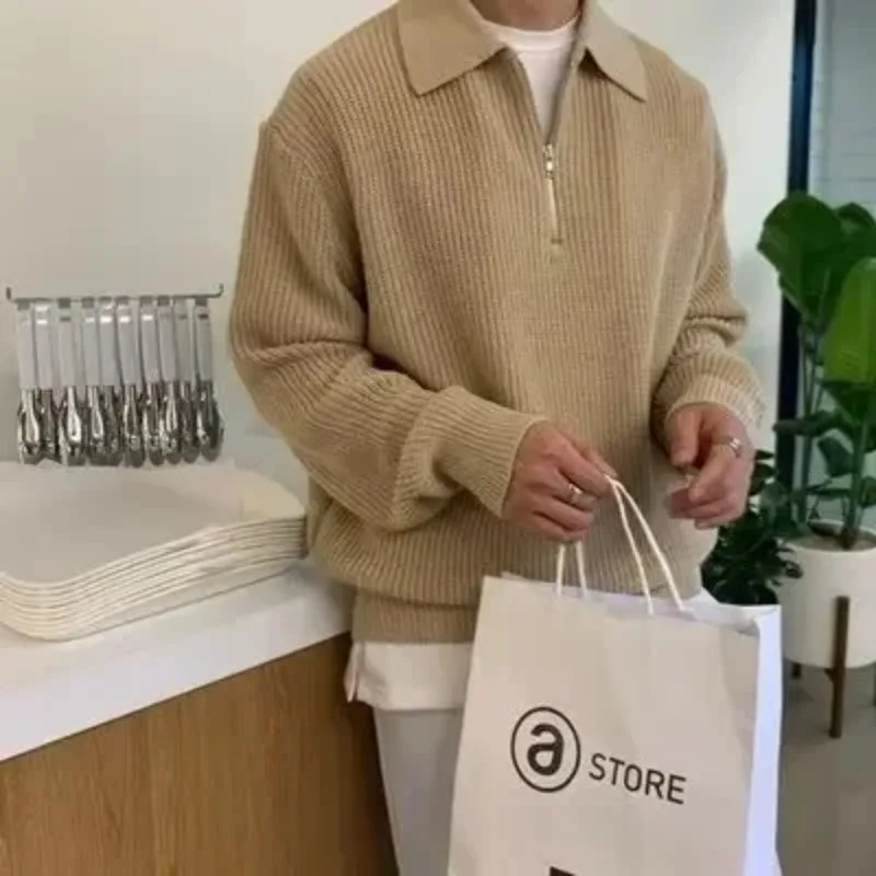 Pakaian Rajut Fashion Korea Pria Sweater Rajut Harajuku Pullover Kasual Jumper Sweater Hangat Sweater Vintage Pakaian Musim Dingin Pria