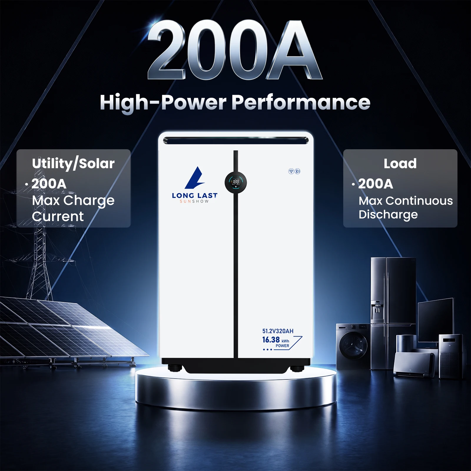 SANDISOLAR 51.2V 320Ah LiFePO4 Battery 16.38kWh Rack Mounted Floor Standing Solar Energy Storage CAN RS485 6000+ Cycles