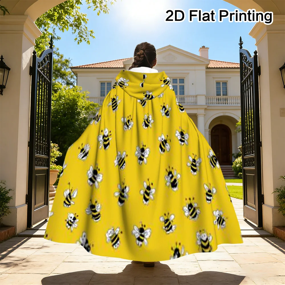 1pc 2D Flat Printed Honeybee Spring Buzz Wearable Blanket, Hooded Cloak Ideal for Halloween Carnival Christmas Easter