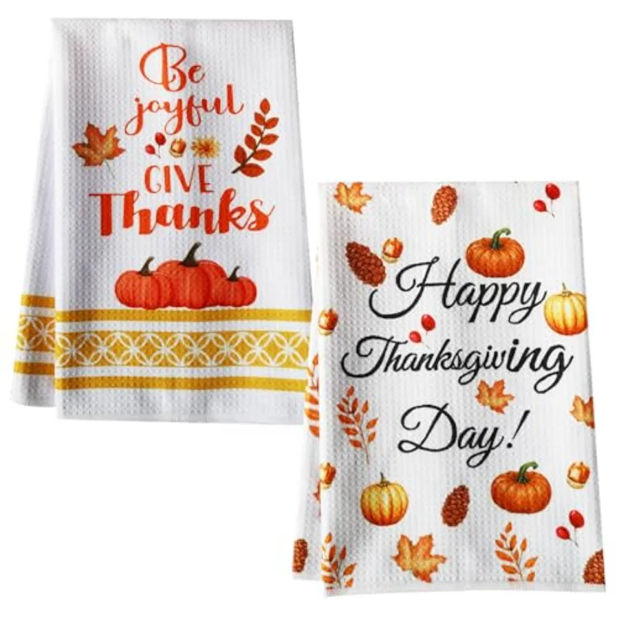 

Thanksgiving Decorations Indoor 2 PCS Thanks Giving Day Decor Fall Kitchen Towels Set for Dish Drying Holiday Pumpkins Bathroom