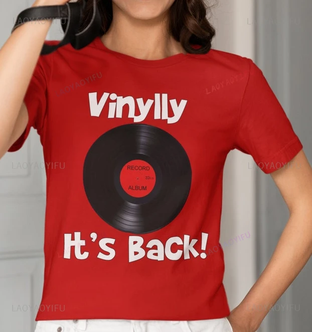 Turntable Music Lover Vintage Vinyl Record Player Vinyl Collector Gift O-neck Stretchy Short-sleev Loose Casual Harajuku Tee