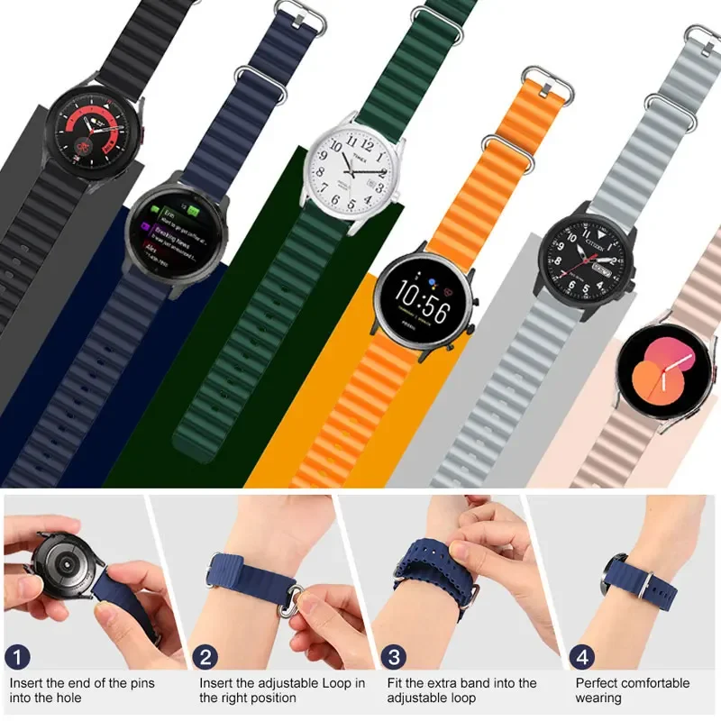 Ocean Band для Samsung Galaxy Watch 7 6 5 4 FE Active 2/5 Pro 45 мм Браслет 20 мм 22 мм Силиконовый браслет Amazfit bip Ремешок для часов