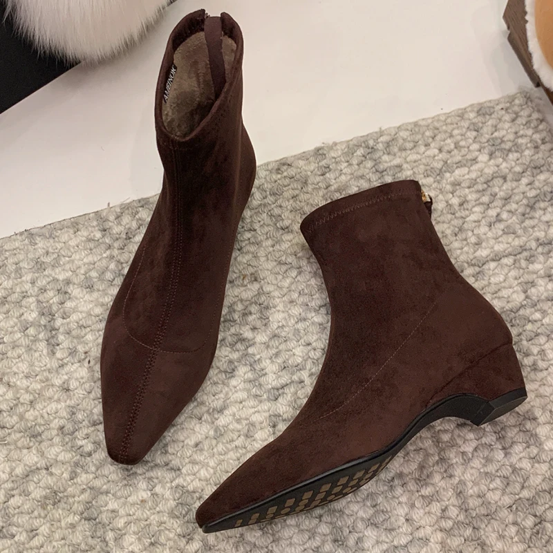 

Ankle Boots for Women Pointed Toe Heeled Suede Fashion Shoes 2025 New Chelsea Boots Winter Trend Walking Goth Dress Mujer Botas