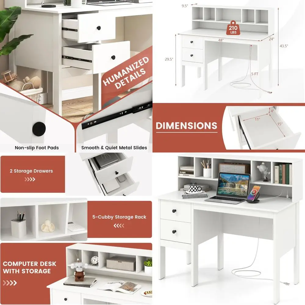 

Modern Home Office Desk with Charging Station, 5-Compartment Storage, Laptop and Makeup Vanity Desk