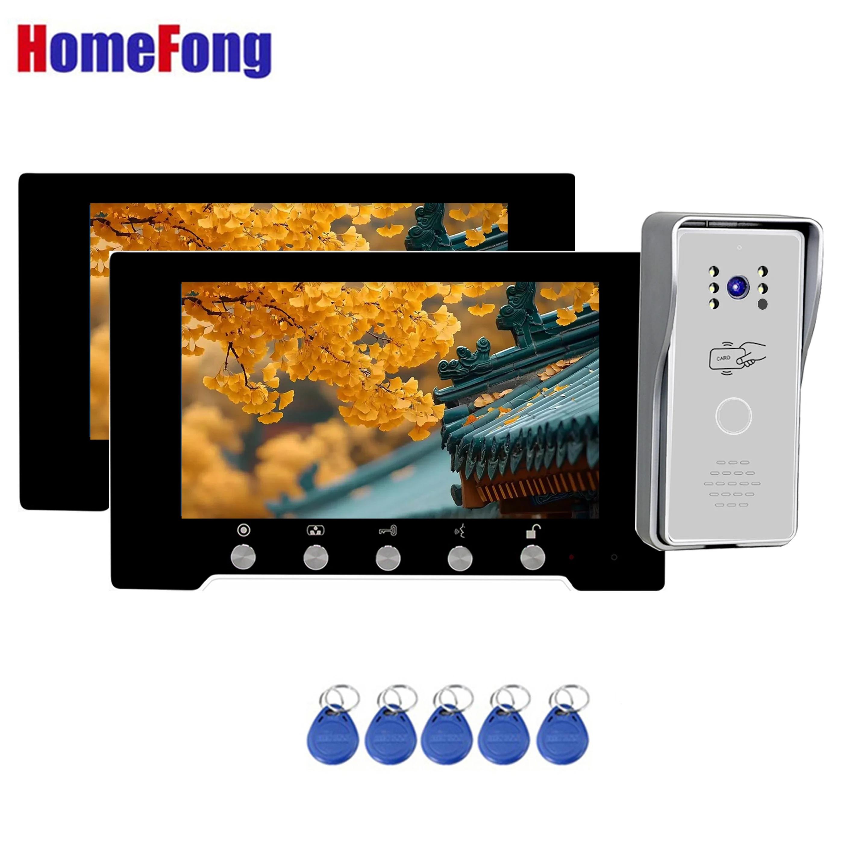 Homefong 7 Inch Video Intercom System Access Control Door Phone Camera RFID Unlock Outdoor Panel  Day Night View Monitoring Talk