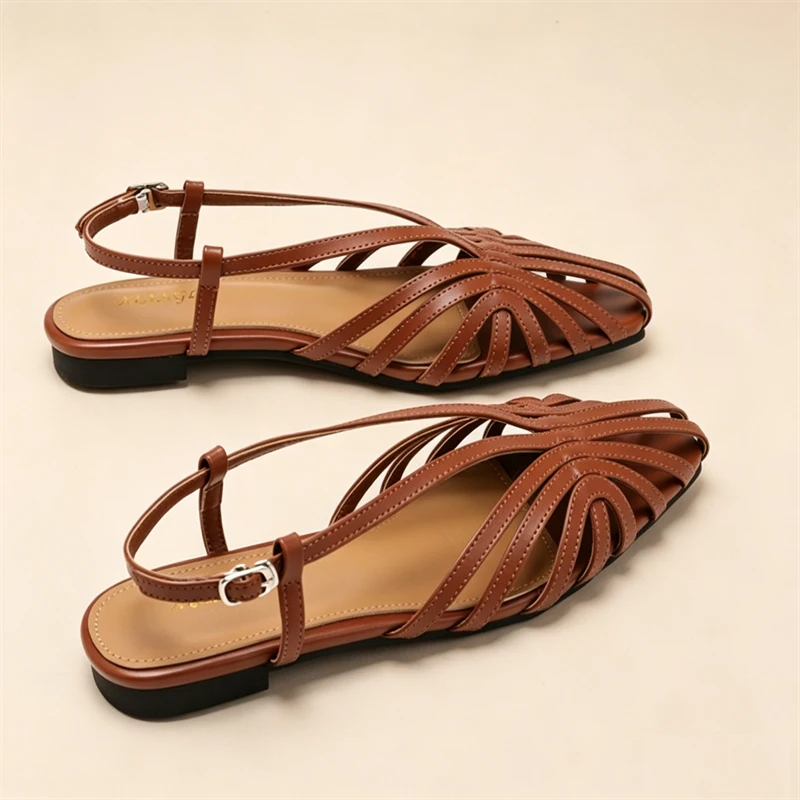 

Womens Fashion Vintage Braided Hollow Out Wedge Heel Sandals Summer New Soft Sole Slip On Backless Roman Shoes Comfortable