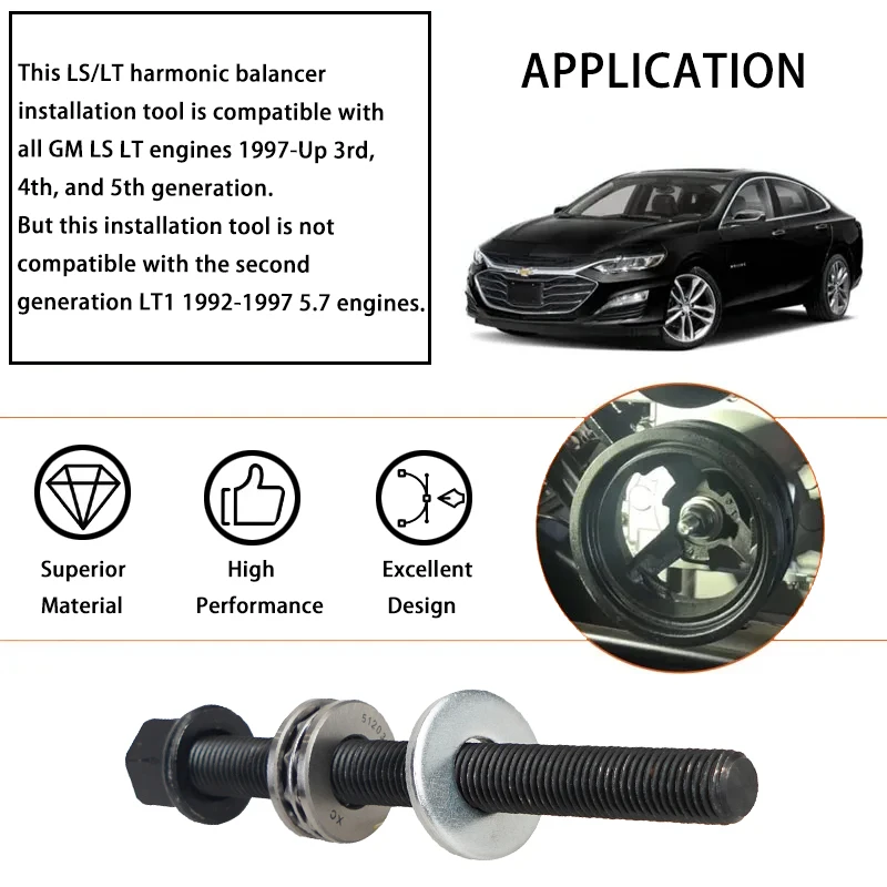 Harmonic Balancer Installation Tool Crank Pulley Install Tool For GM 1997-Up LS LT Engines with Thrust Bearing &Hex Wrench Flats