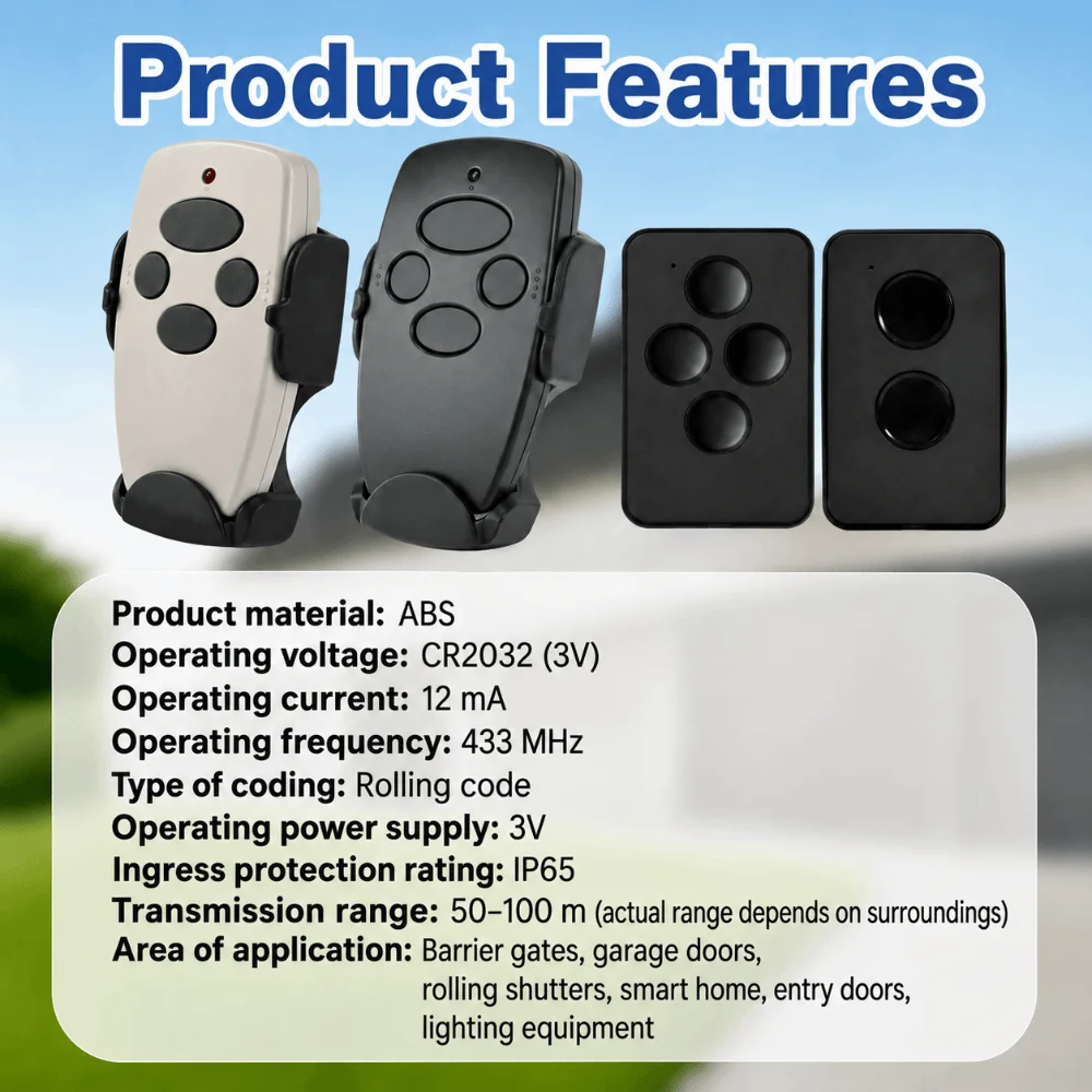 2-4 Channel Garage Door Remote Control 433MHz Automatic Gate Remote Control Rolling Code Door Opener Remote Control‌ for DOORHAN