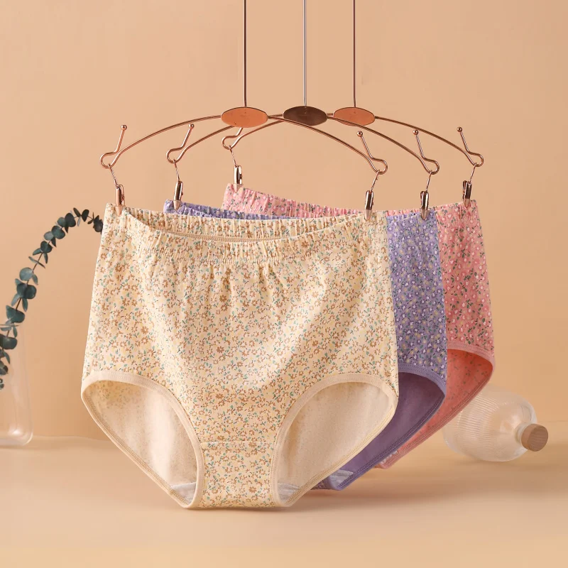 New Women Female Seamless soft Mother Cotton High Waist Triangular Panties Flower Woman Lingerie Plus Size Briefs Underwear