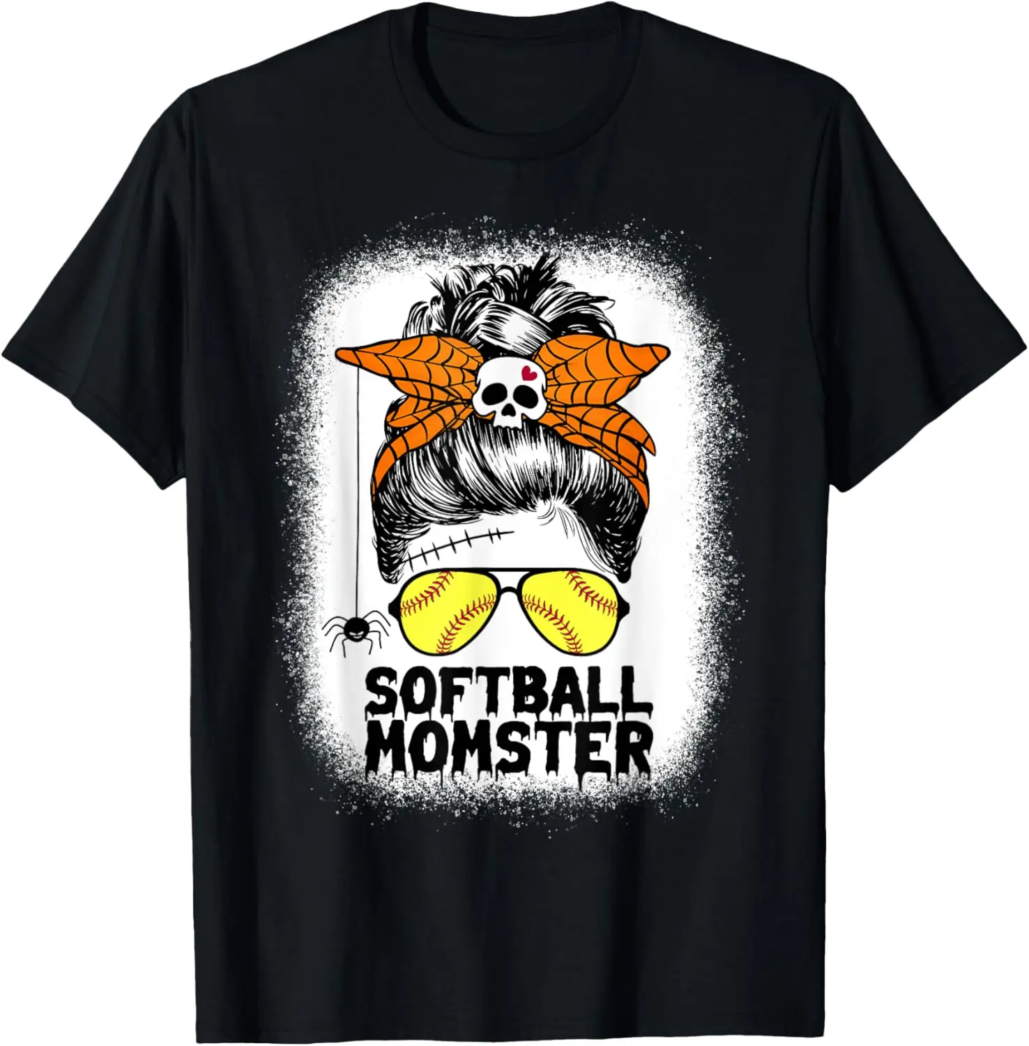 Softball Mom Life Messy Bun Halloween Women Softball Momster T-Shirt