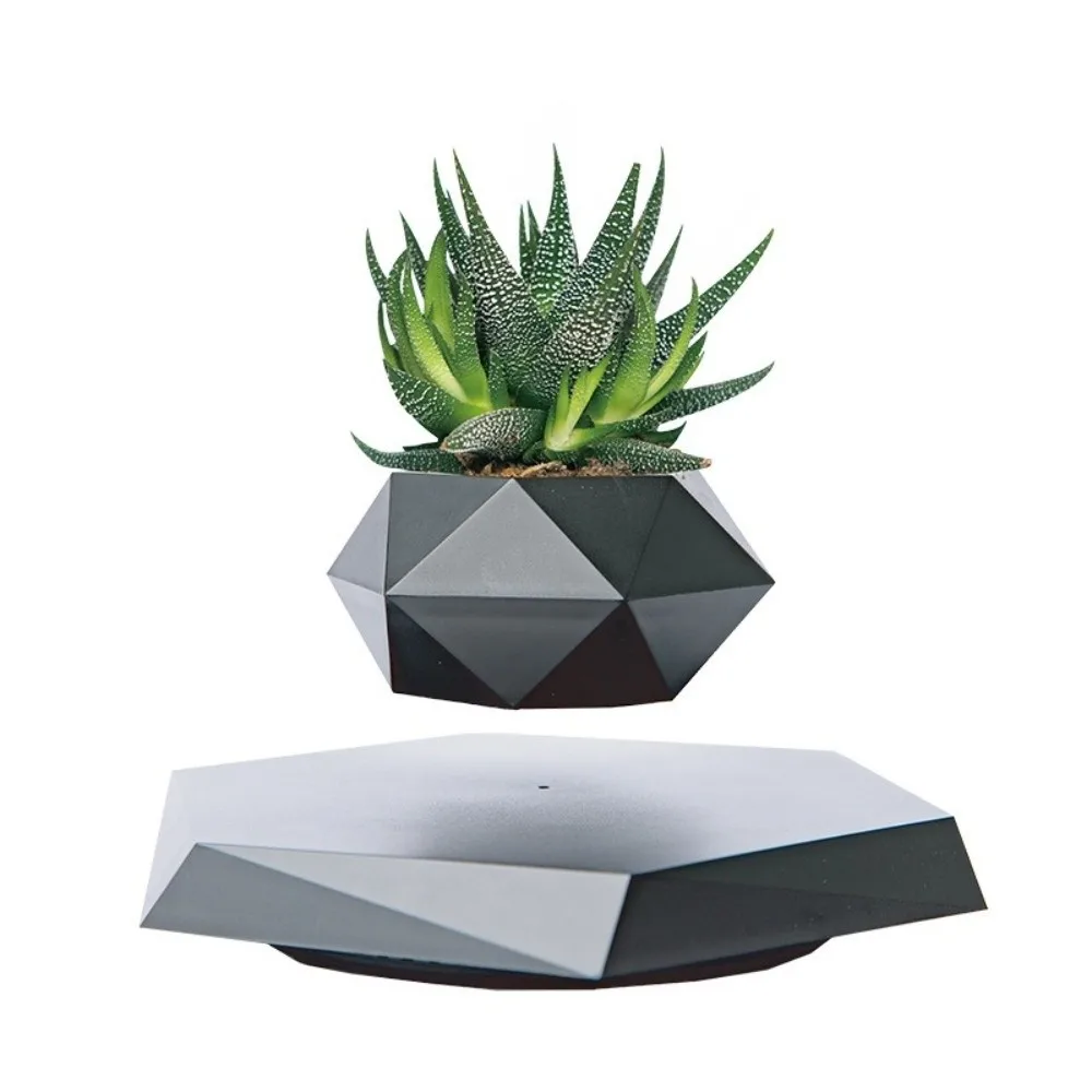 Magnetic Levitation Green Potted Plants Creative Desktop Ornament Magnetic Levitation Bonsai Geometric Plastic Flower Pot